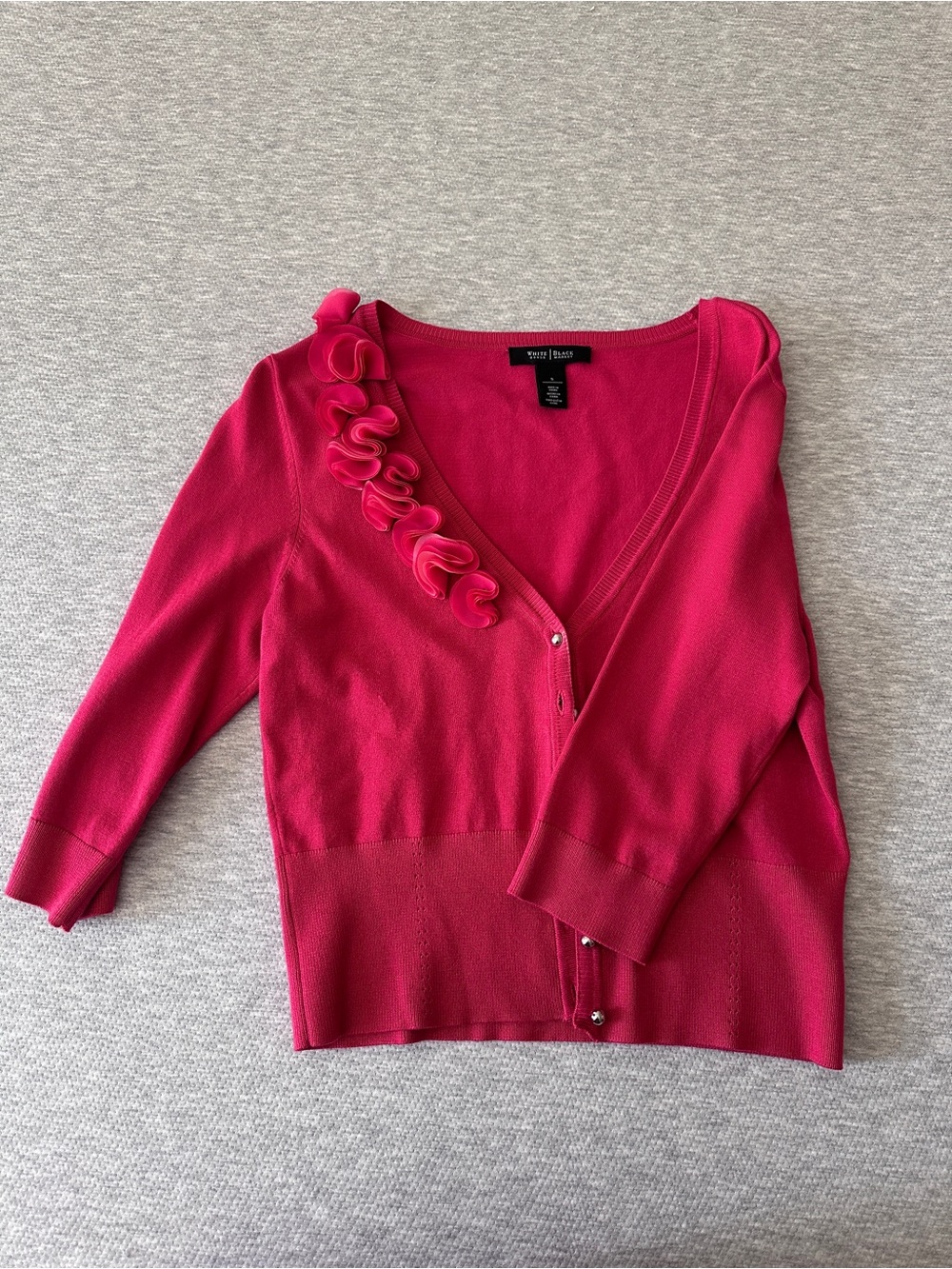 Cropped Pink Ruffle V-Neck Cardigan Sweater